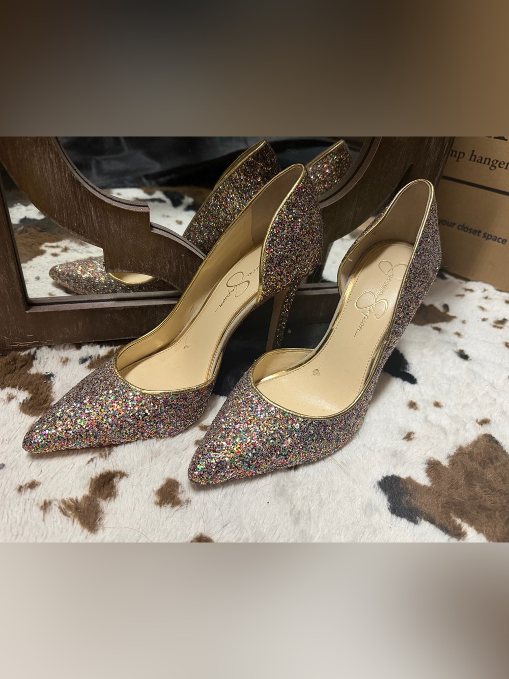 Jessica Simpson Multicolor Glitter Pointed D'Orsay Pumps with Gold Trim